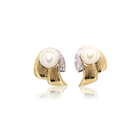 Orecchini donna in oro bianco e giallo 18 kt con perle da 8 mm e diamanti – 5.40 g – 0.05 ct – Idee Preziose dal 1987 - IP.OK18M/1P
